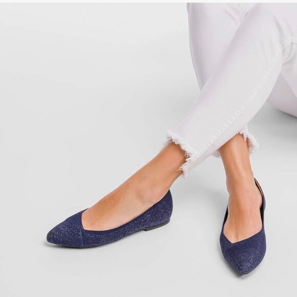 Hush Puppies Shoes - Hush Puppies Bounce Shoes Size 8.5 Sadie Knit Ballet Flat Navy Blue Metallic